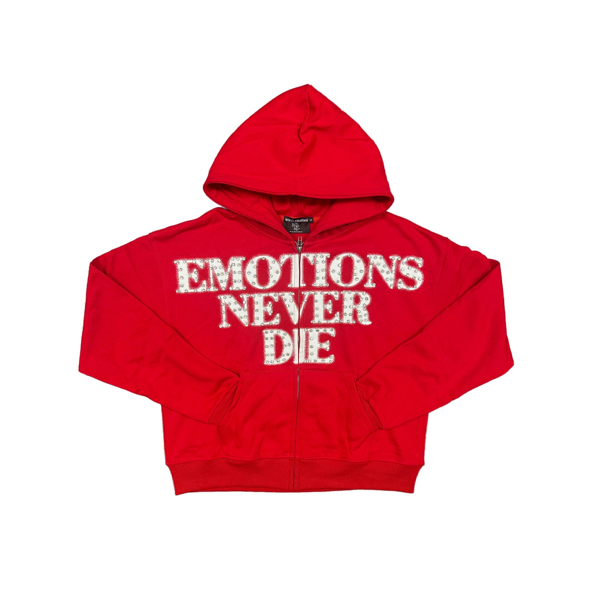 MIXED EMOTION - End Rhinestone hoodie (RED)