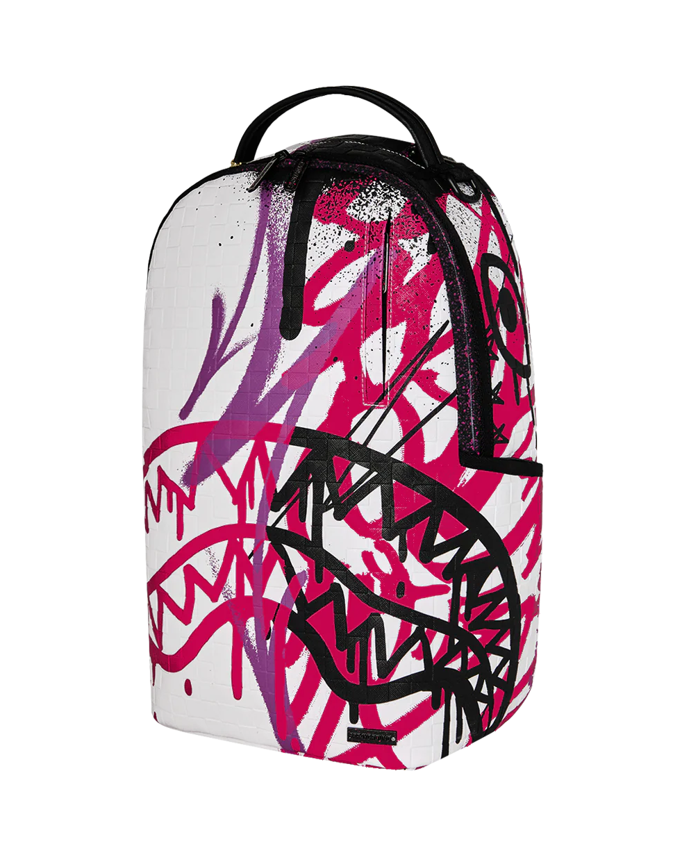 Backpack with colorful graffiti design on a white background