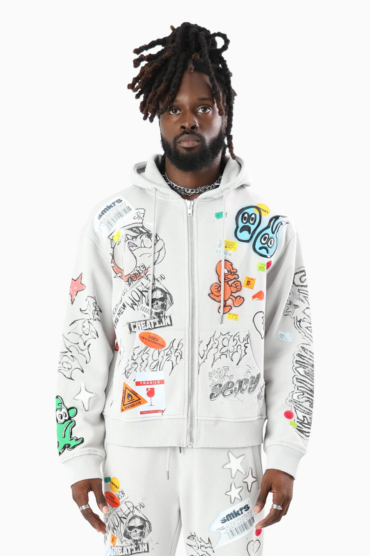 SMOKE RISE - DOODLE FLEECE ZIP HOODY