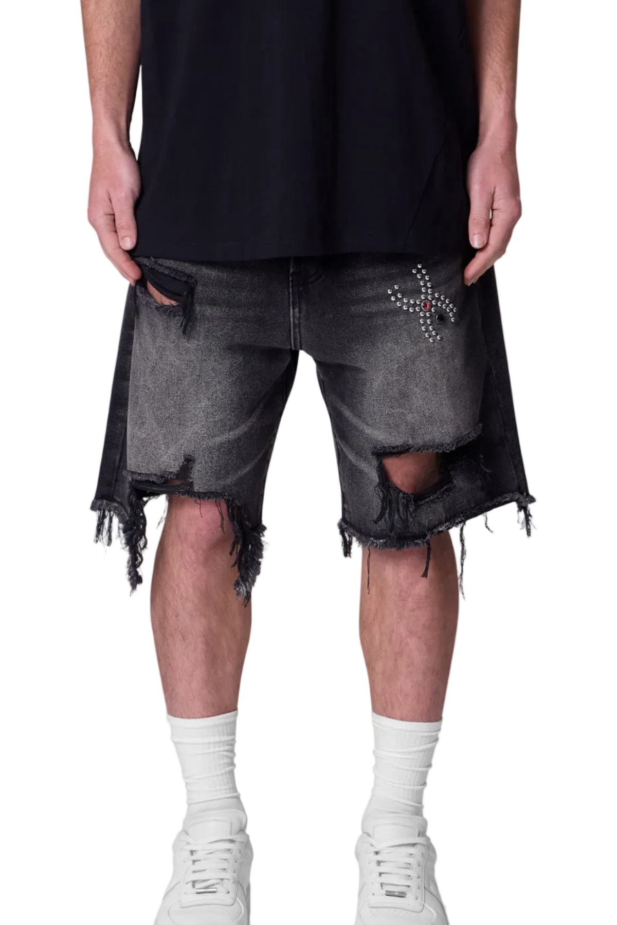 MNML - DISTRESSED SPIDER DENIM SHORT