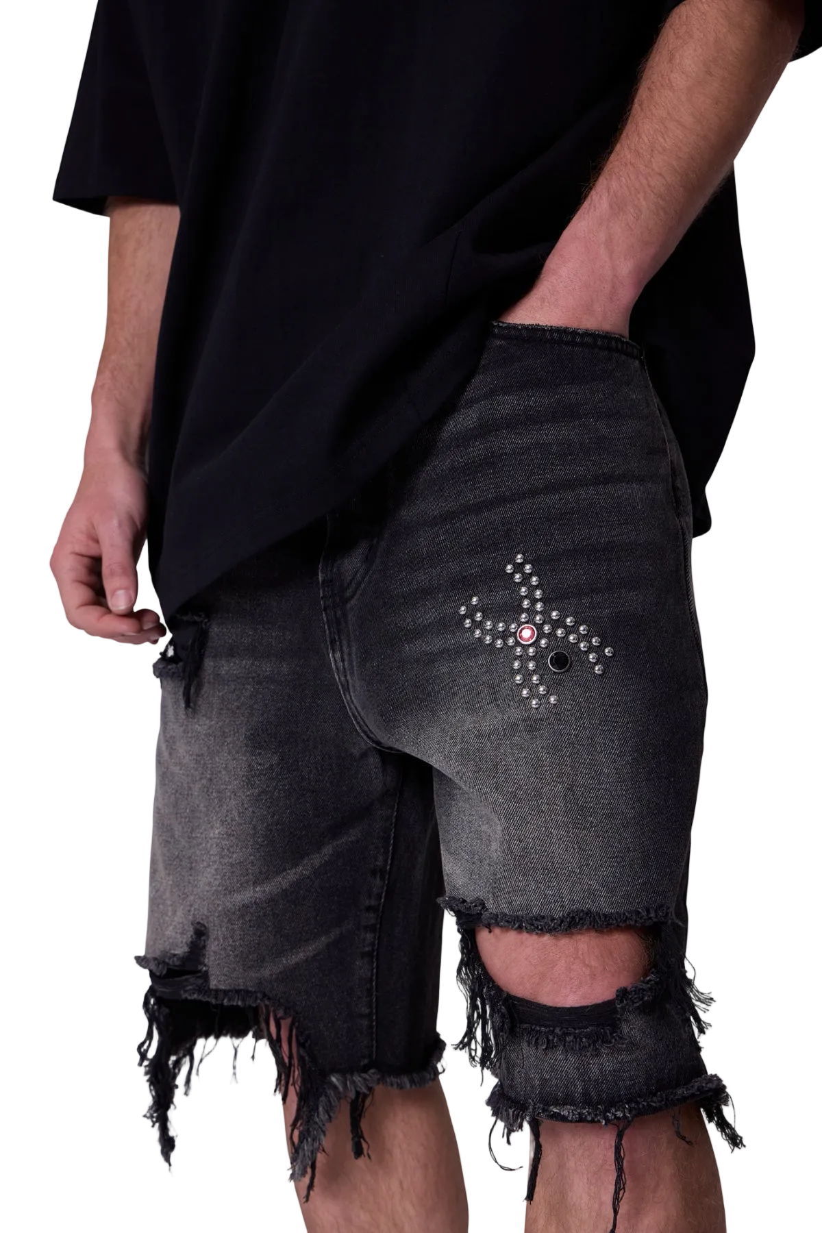 MNML - DISTRESSED SPIDER DENIM SHORT