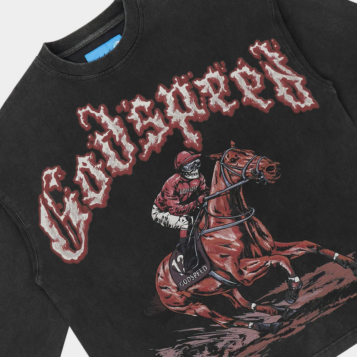 GODSPEED - THOROUGHBRED L/S TEE - BLK-WSH