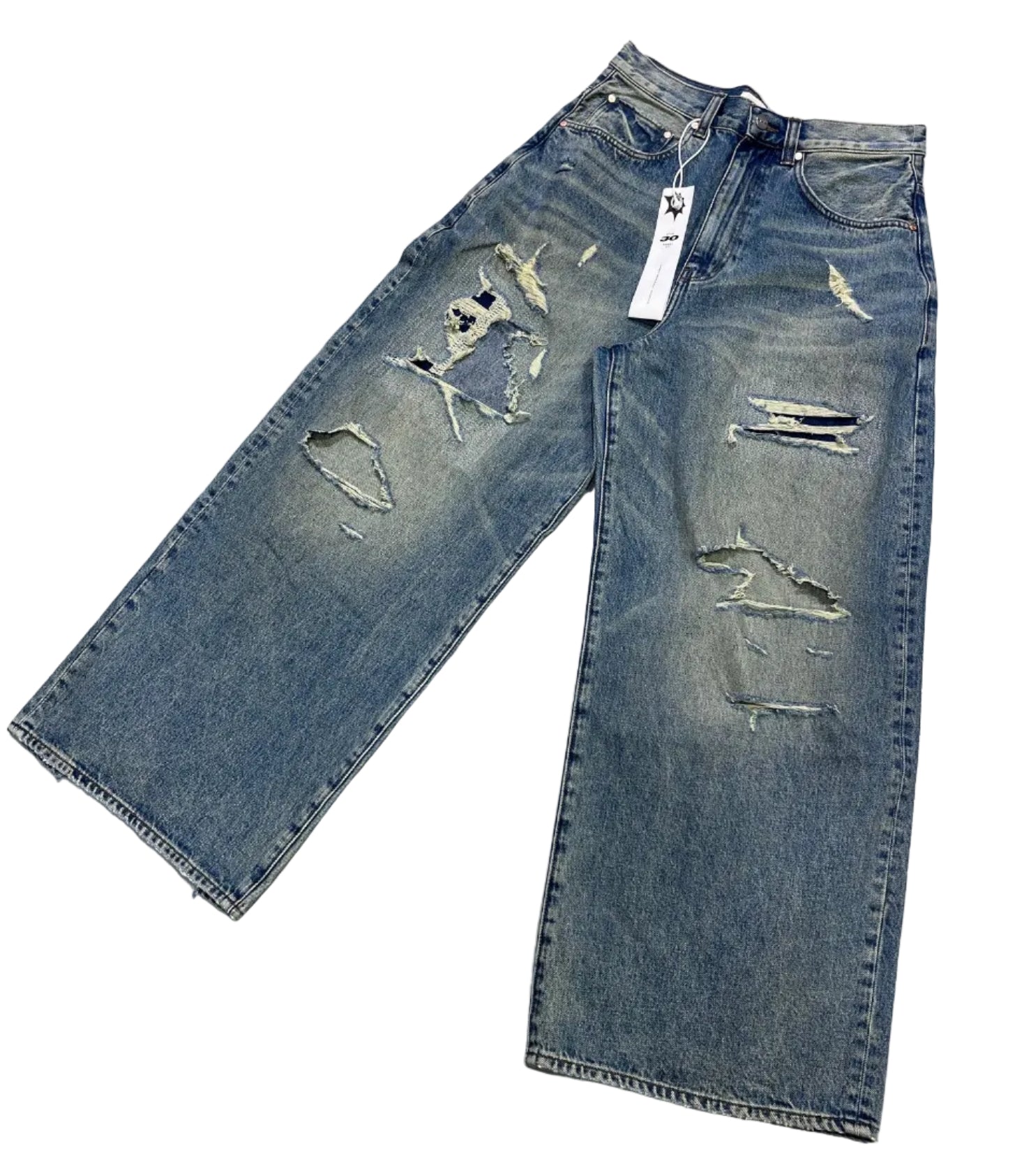 LLC - L0020 - MID INDIGO BAGGY DESTRUCTION JEANS