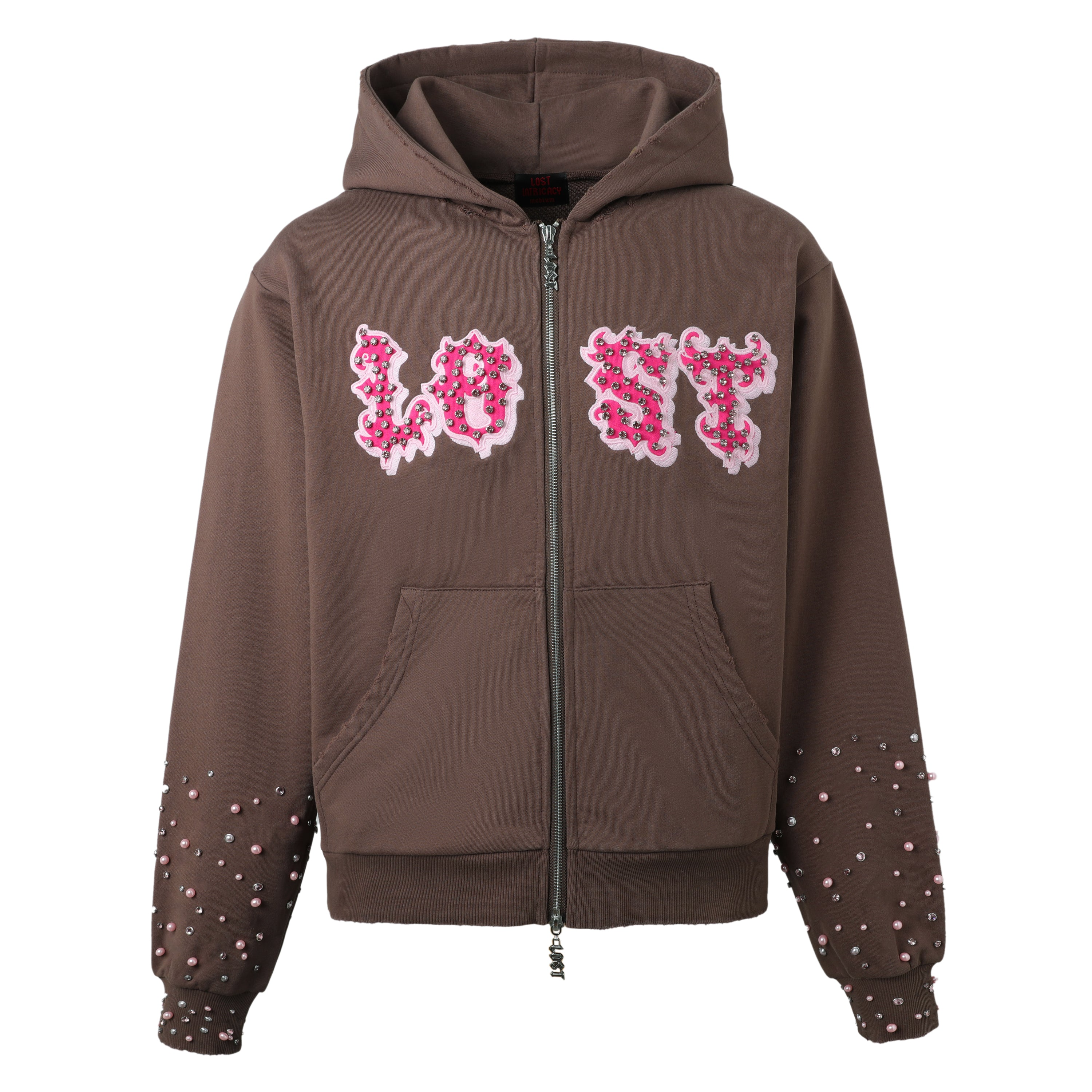 LOST INTRICACY - PATCH ZIP UP HOODIE (BROWN)