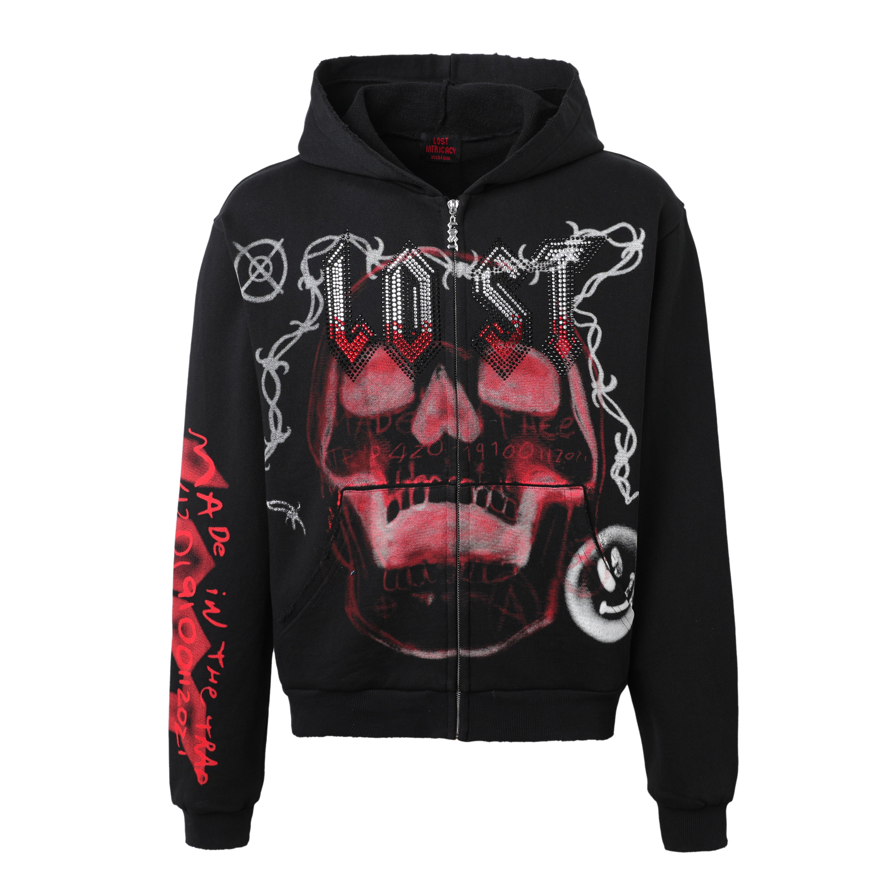 LOST INTRICACY - SKULL BOUND ZIP UP (BLACK/RED)