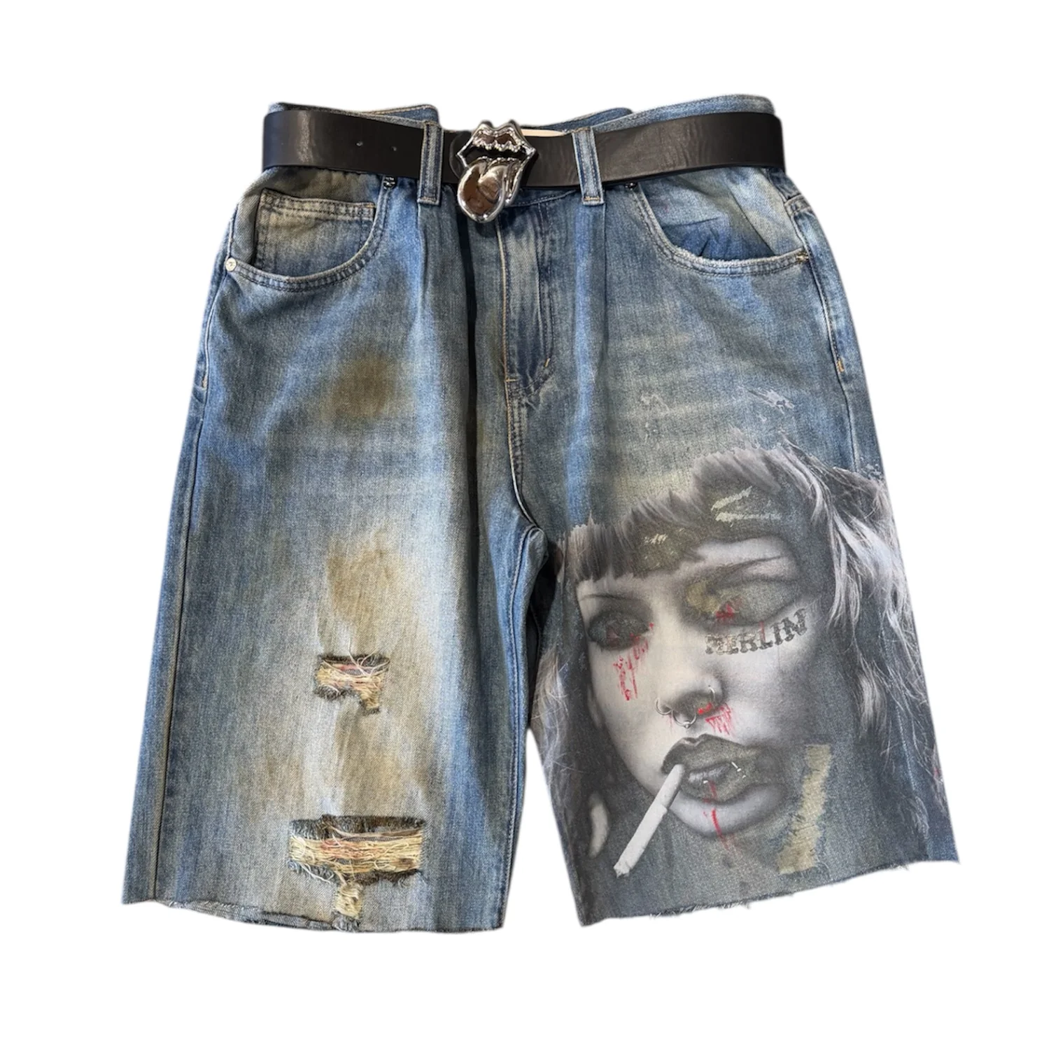 MERLIN - BLOODY FACES JEAN SHORTS