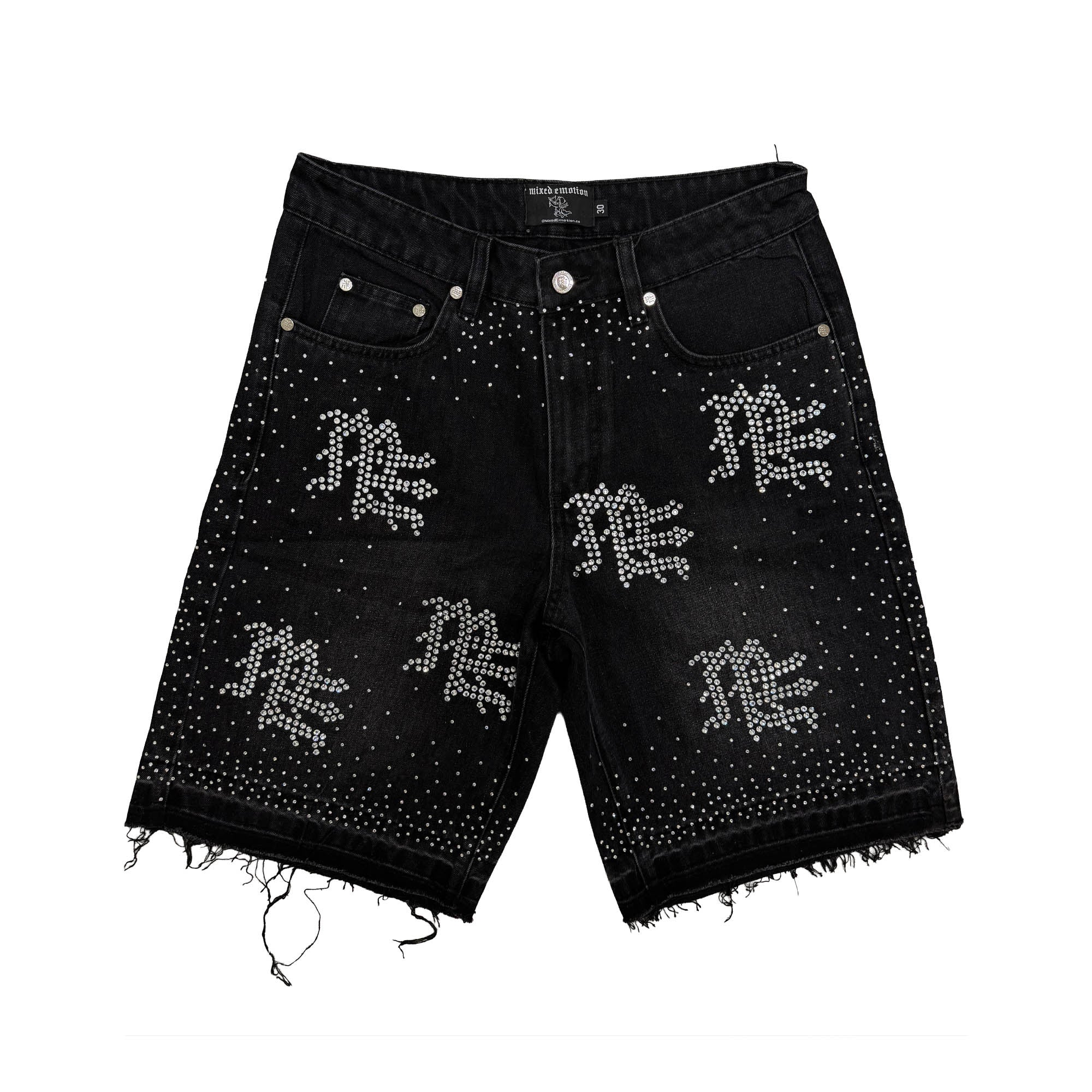 MIXED EMOTION - ME RHINESTONE DENIM SHORTS