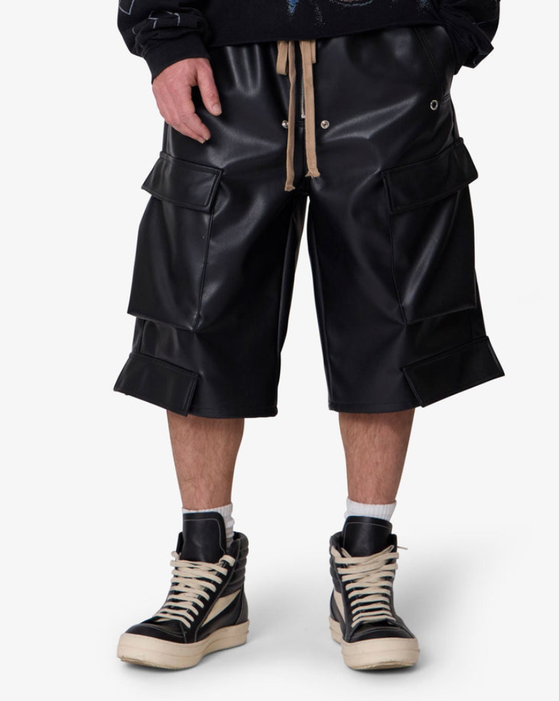 MNML - LEATHER RAVE CARGO SHORTS
