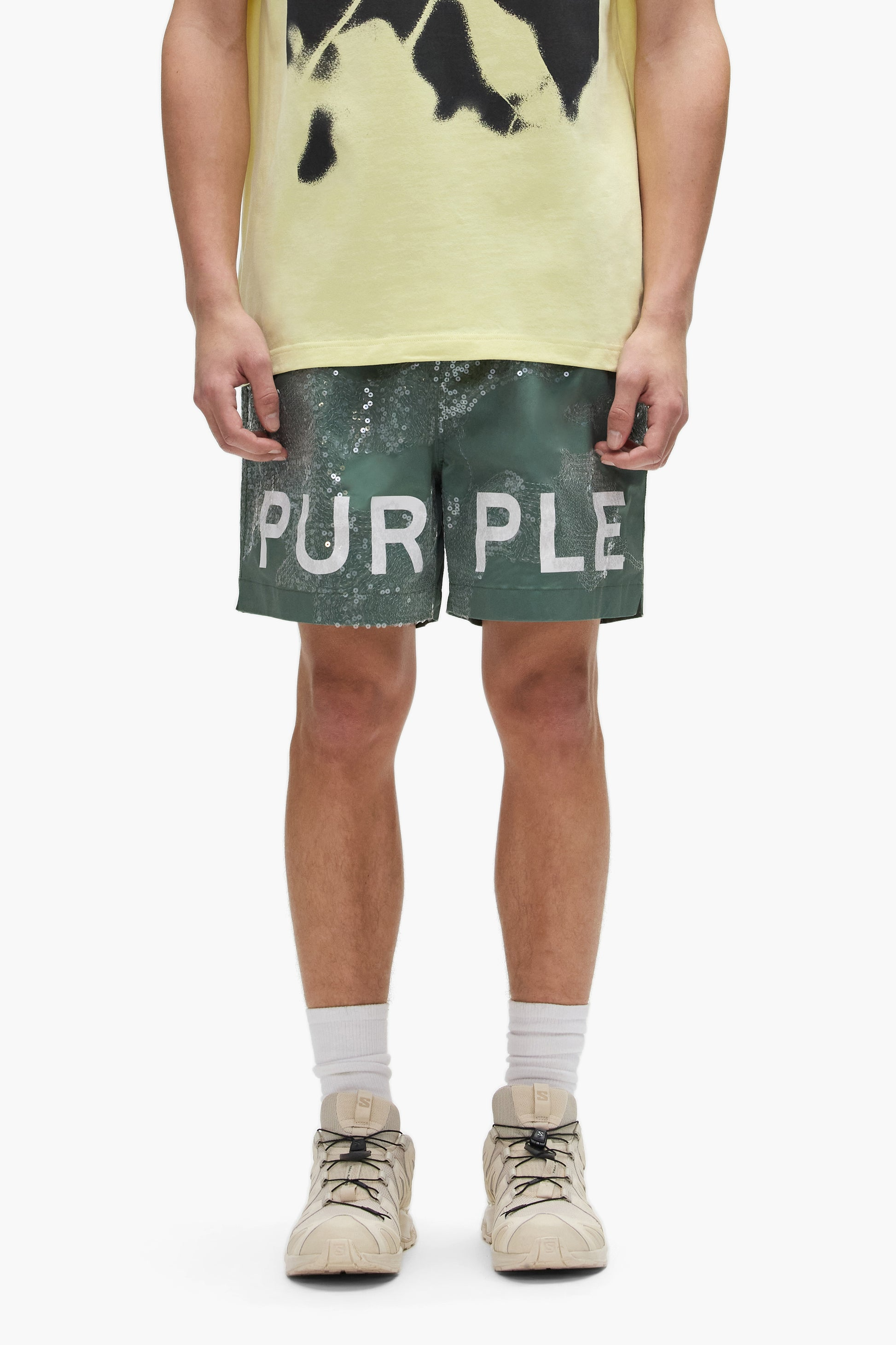 PURPLE - P504-PLSS SEQUIN CAMOUFLAGE SHORTS