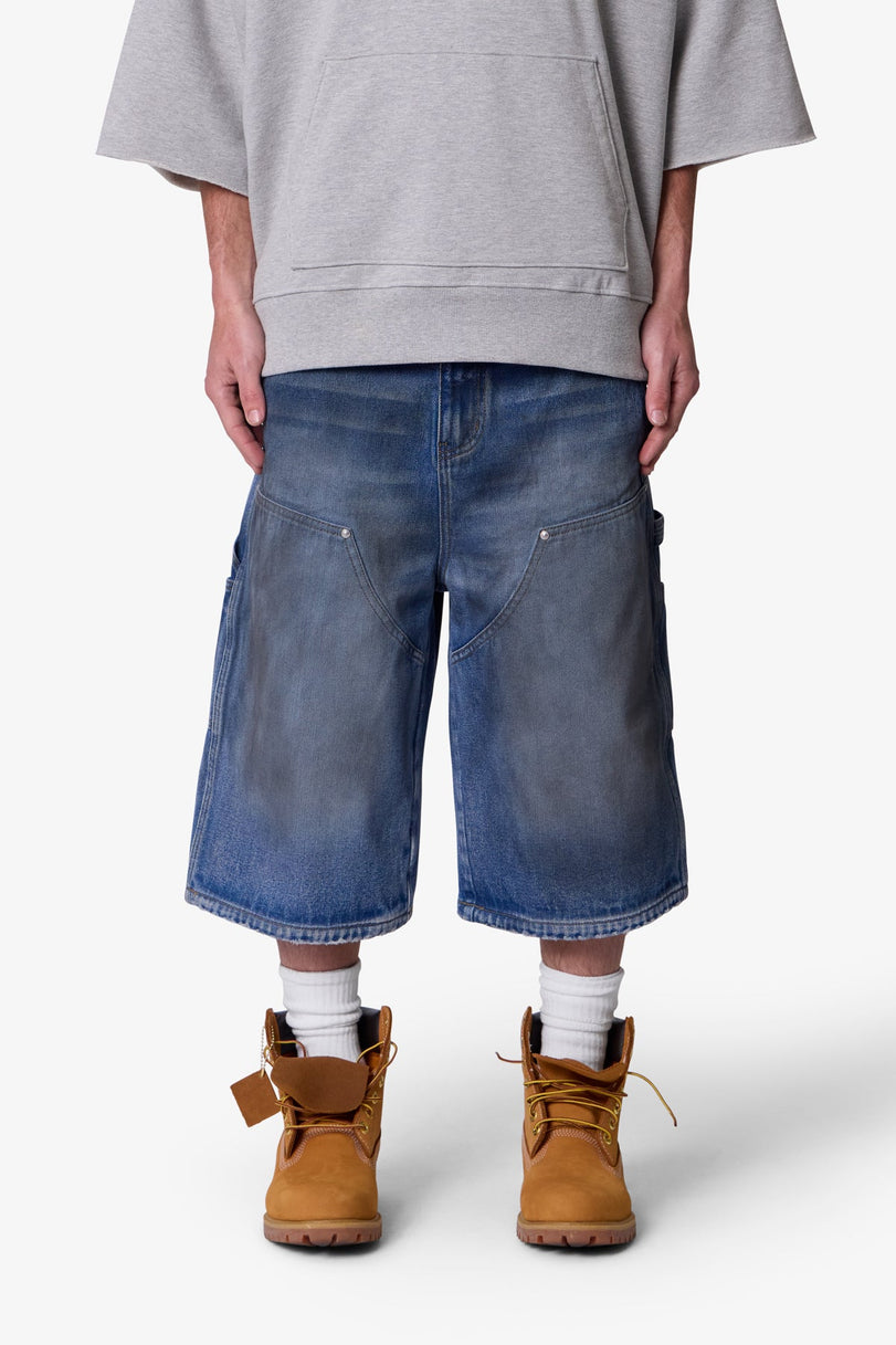 MNML - ULTRA BAGGY CARPENTER SHORTS - WASHED BLUE