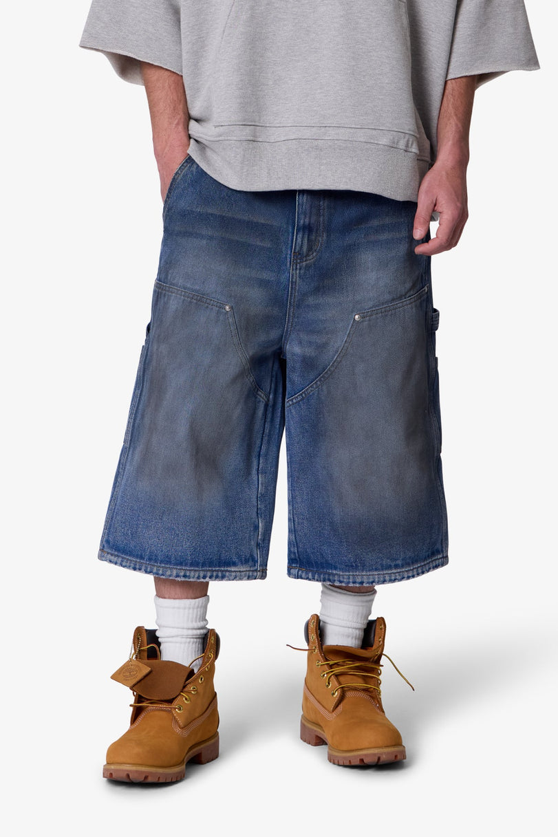 MNML - ULTRA BAGGY CARPENTER SHORTS - WASHED BLUE