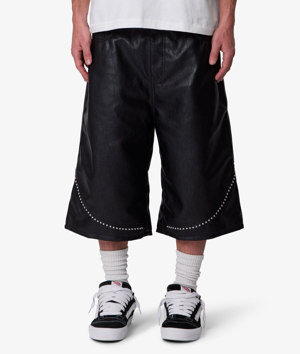 MNML - ULTRA BAGGY STUDDED LEATHER JORTS